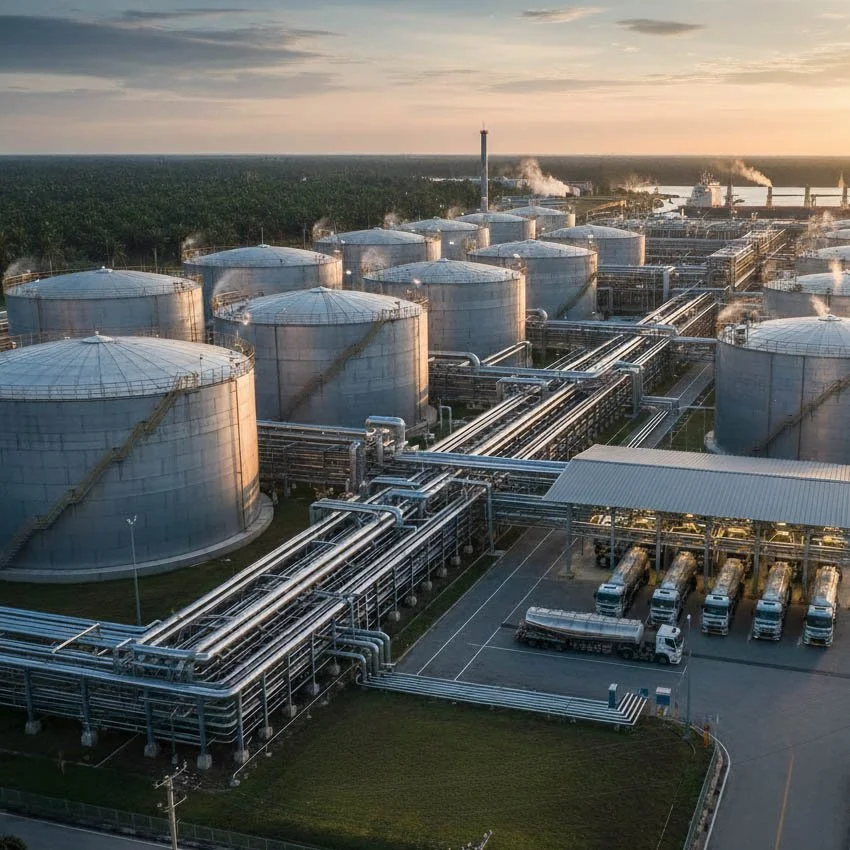 Illustration of a palm oil storage and distribution facility